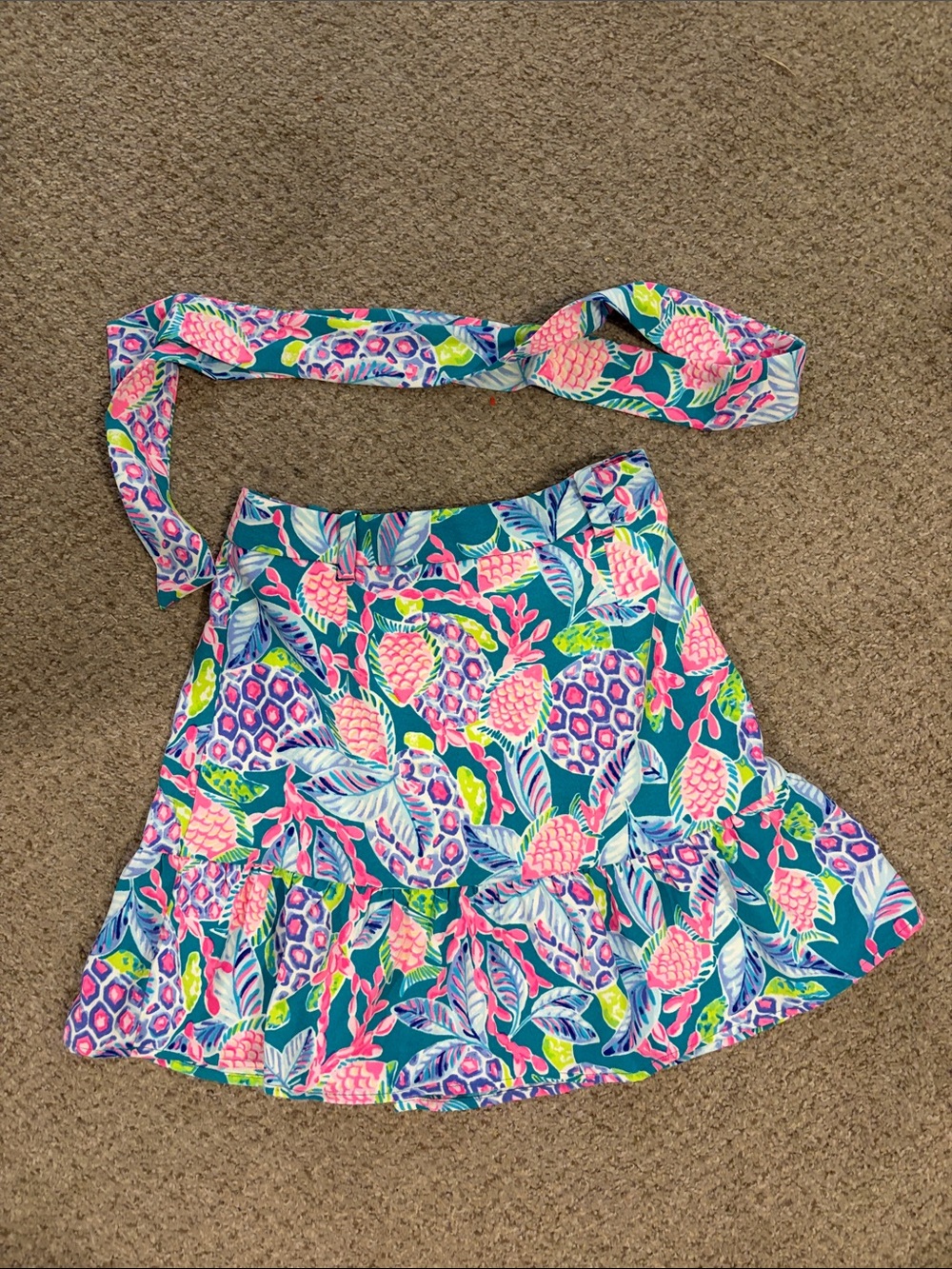 Lilly Pulitzer Teal Pink Multicolor Pineapple Print Skirt